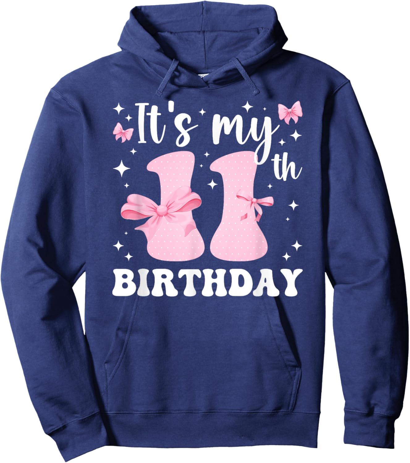 11th Coquette Themed Birthday Eleven Year Old Girl Bow Hoodie - Hoodie | Navy