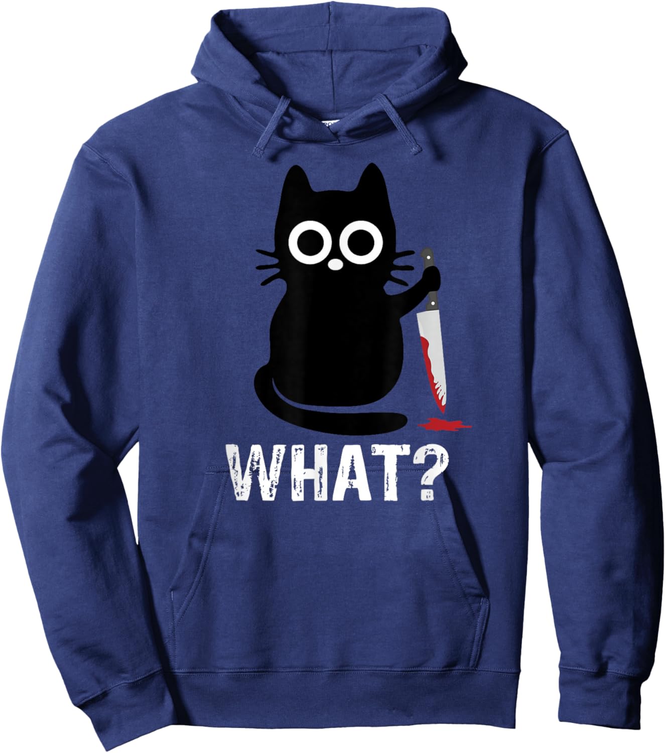 What? Funny Cat With Knife Graphic Design Hoodie - Hoodie | Navy