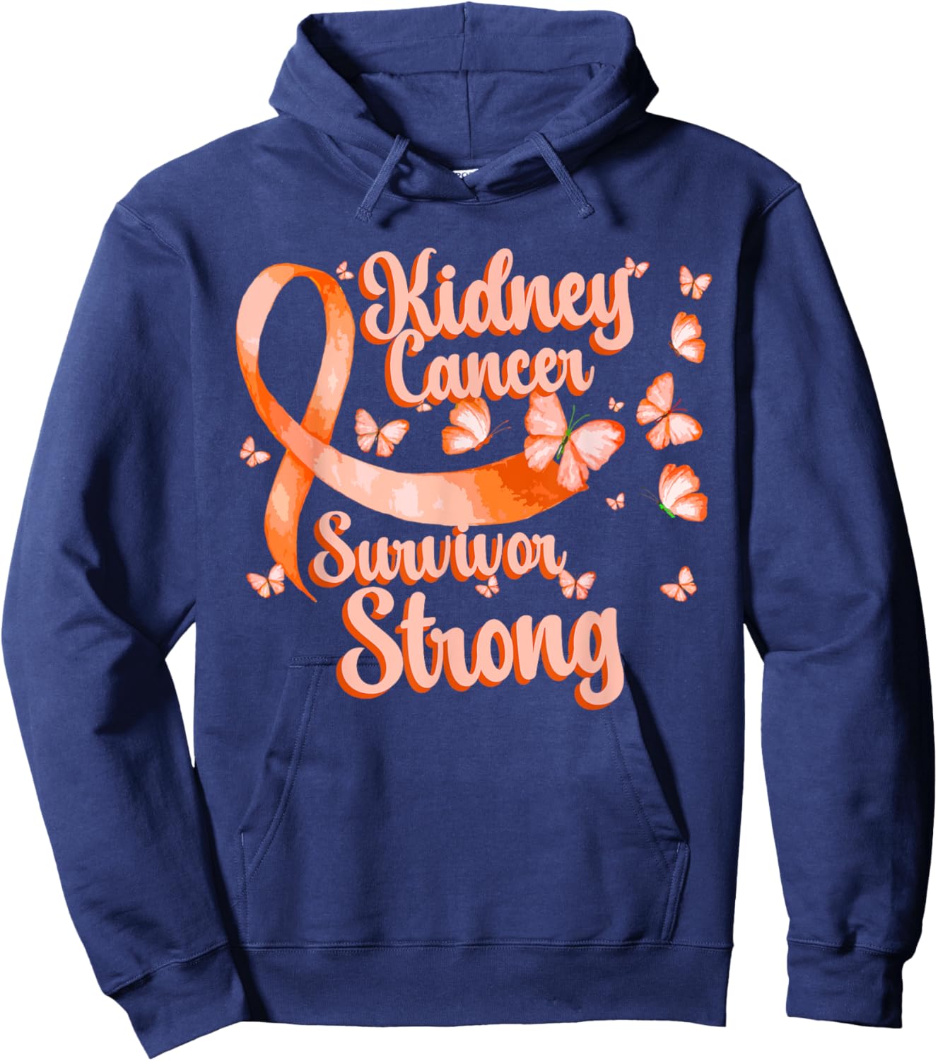 Kidney Cancer Awareness Survivor Butterfly Orange Ribbon Hoodie - Hoodie | Navy