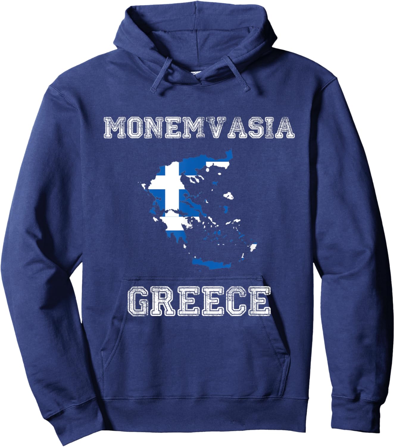 Retro Monemvasia Greece Distressed Greece Flag Hoodie - Hoodie | Navy