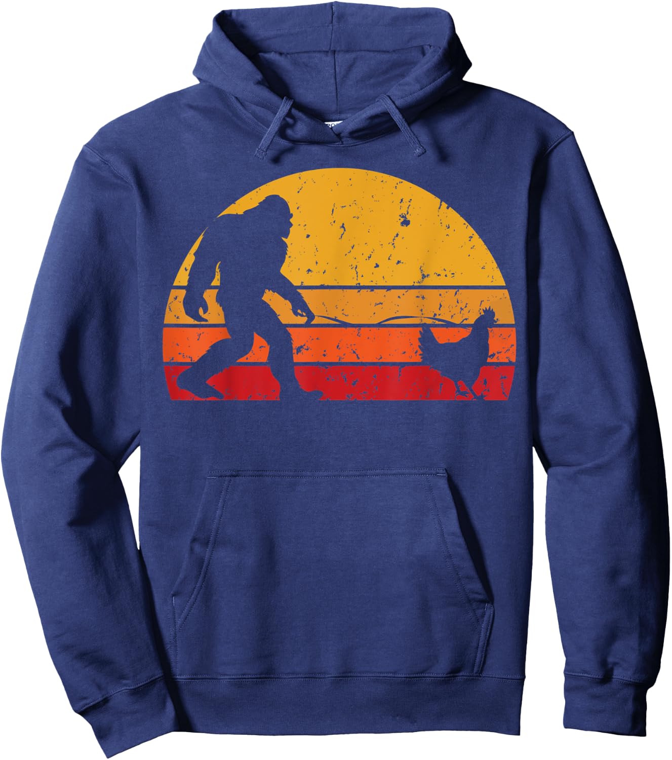 Vintage Sunset Bigfoot Walking Chicken Funny Hoodie - Hoodie | Navy