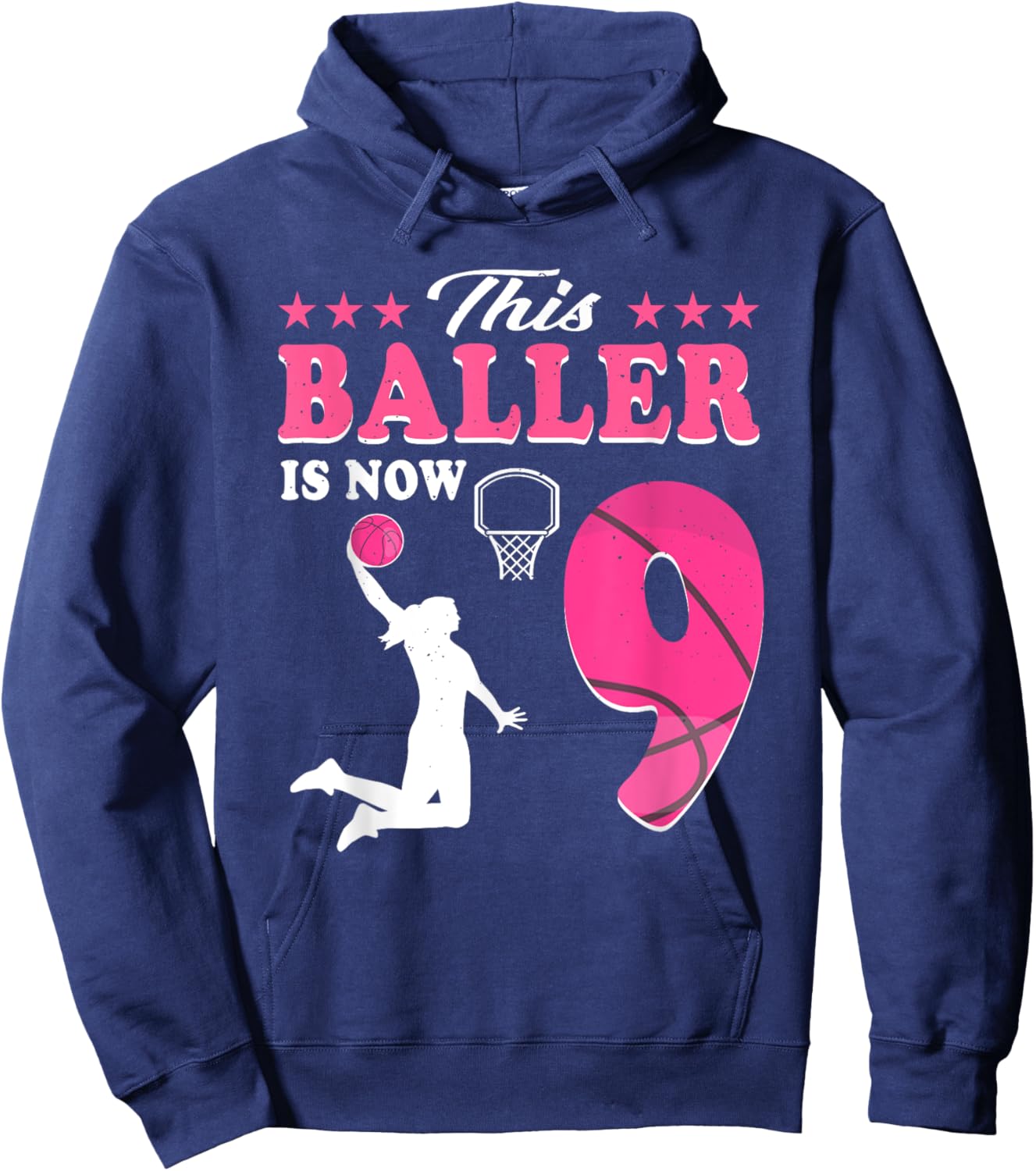 This Baller Is Now 9 Year Old Basketball 9th Birthday Hoodie - Hoodie | Navy