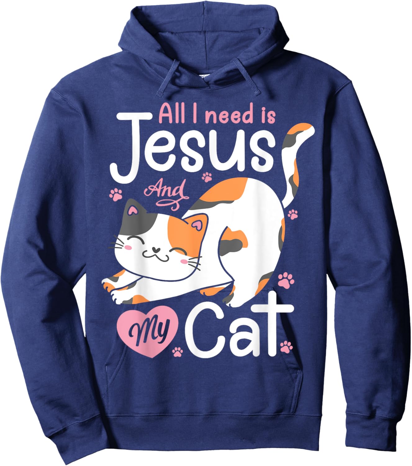 Feline Pawsitive Cat Co All I Need Is Jesus And My Cat Lover Christian Women Girls Hoodie - Hoodie | Navy