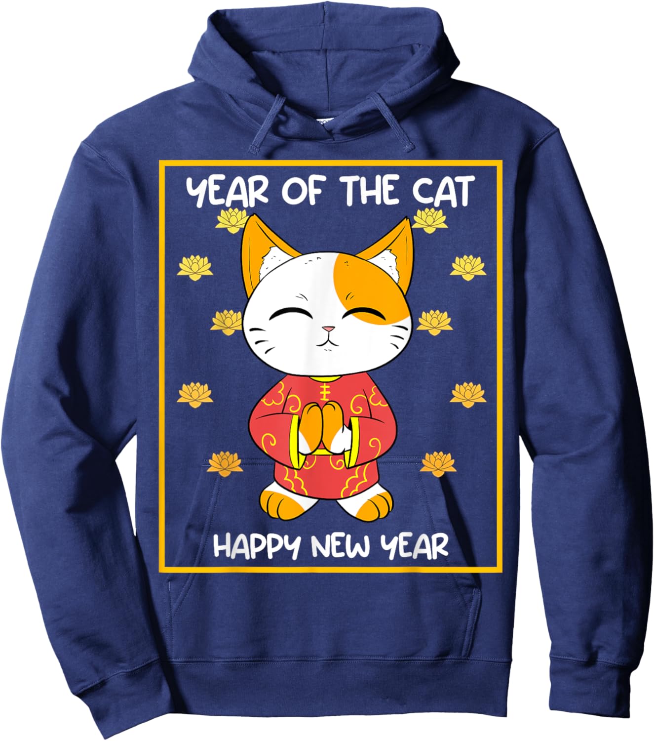 Chinese Vietnamese New Year 12 Zodiacs Calligraphy Cat Hoodie - Hoodie | Navy