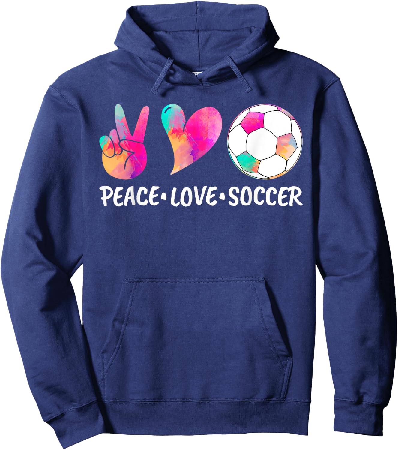 Soccer & Girls, Tie Dye Peace Love Soccer Hoodie - Hoodie | Navy