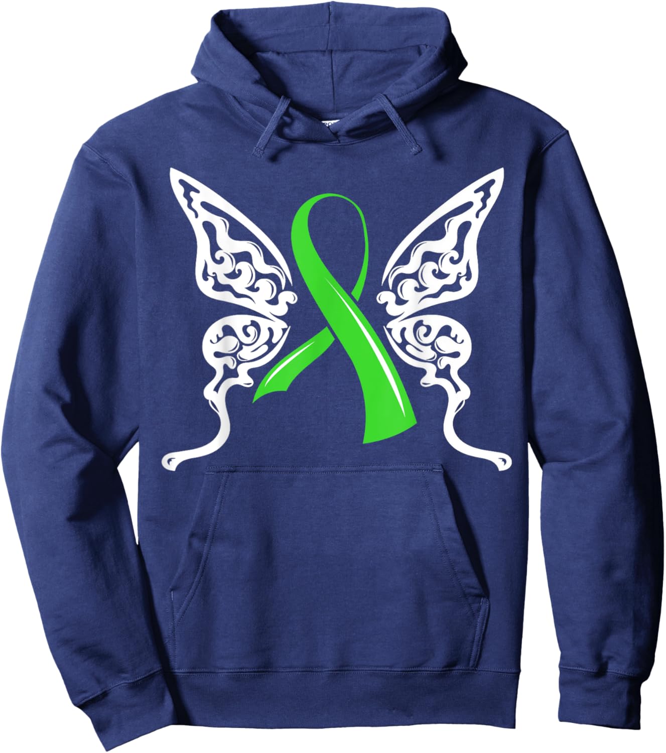 Butterfly Green Ribbon Non-Hodgkin Lymphoma Lymphocytes Hoodie - Hoodie | Navy