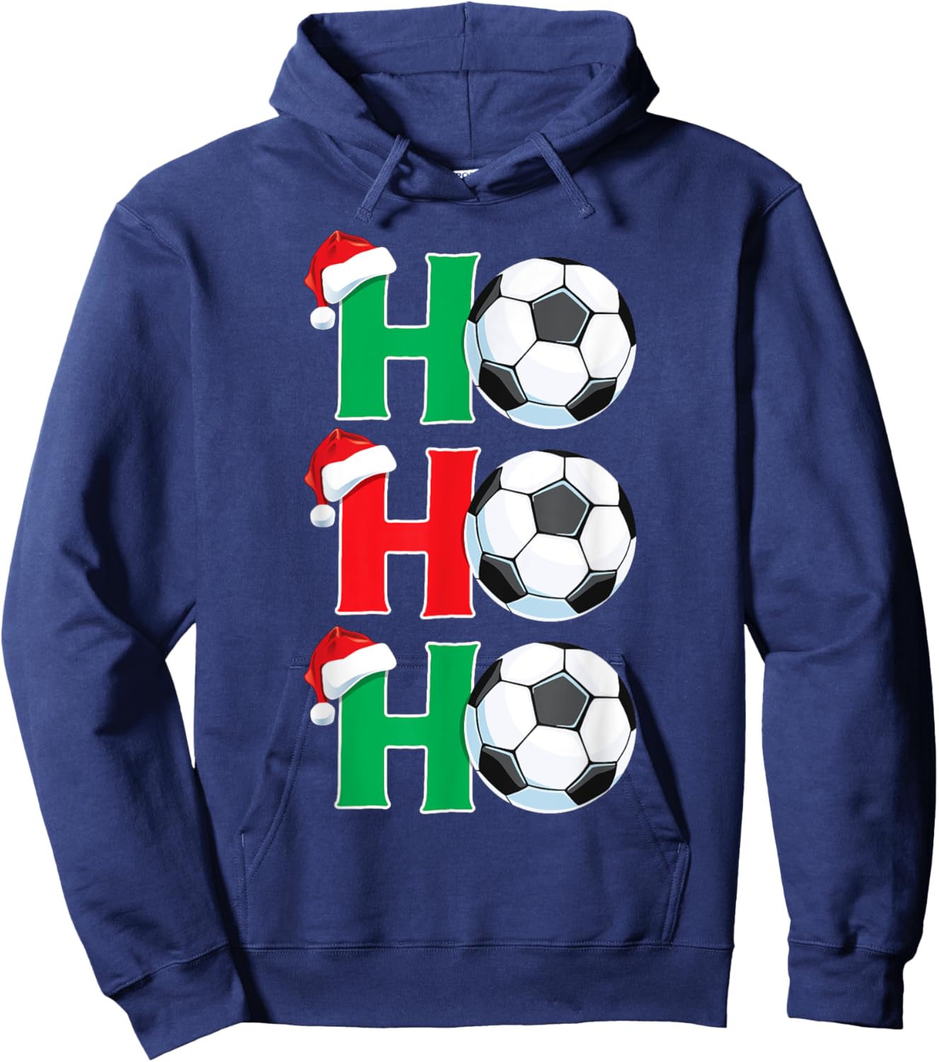 Ho Ho Ho Soccer Ball Santa Hat Boys Christmas Soccer Player Hoodie - Hoodie | Navy