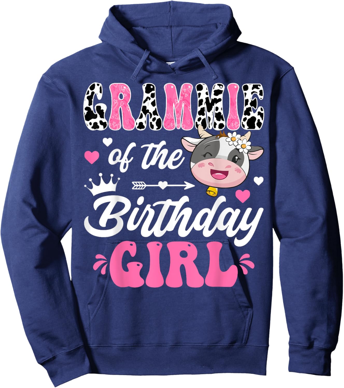 Grammie Of The Birthday Girl Cute Cow Farm 1St Birthday Hoodie - Hoodie | Navy