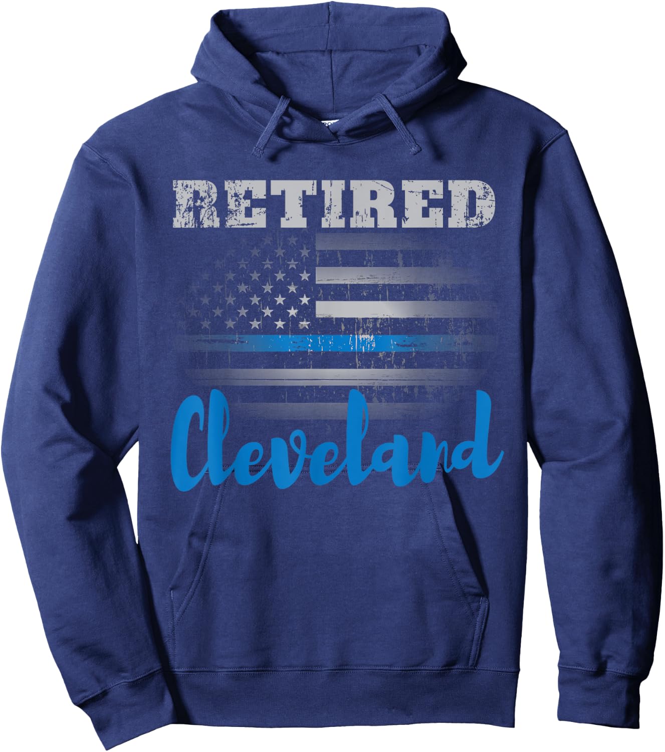 Retired Police Officer Cleveland American Flag Design Hoodie - Hoodie | Navy