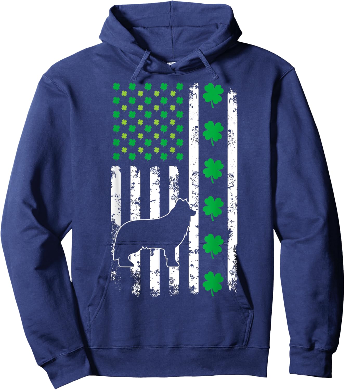 US American Flag Shamrocks Border Collie Lucky Clover Dog Hoodie - Hoodie | Navy