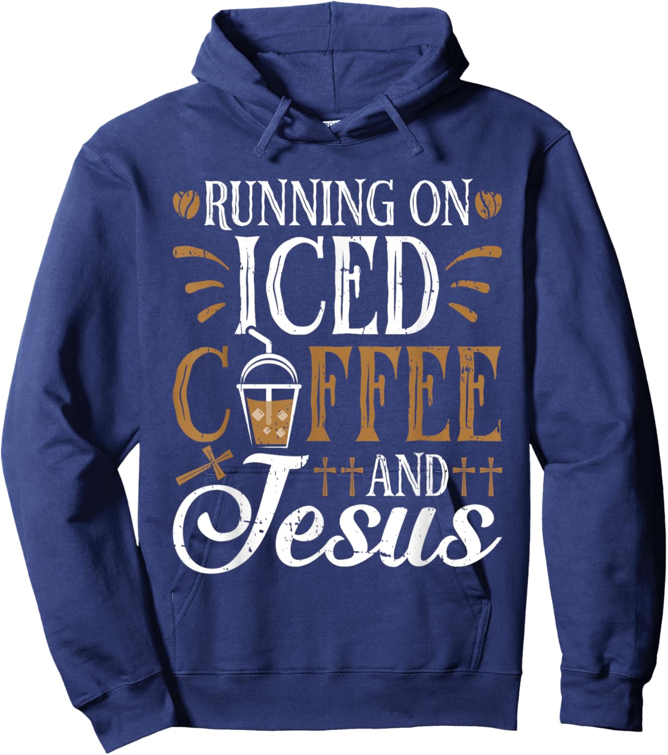 Running On Iced Coffee and Jesus Cold Brew Christian Hoodie - Hoodie | Navy