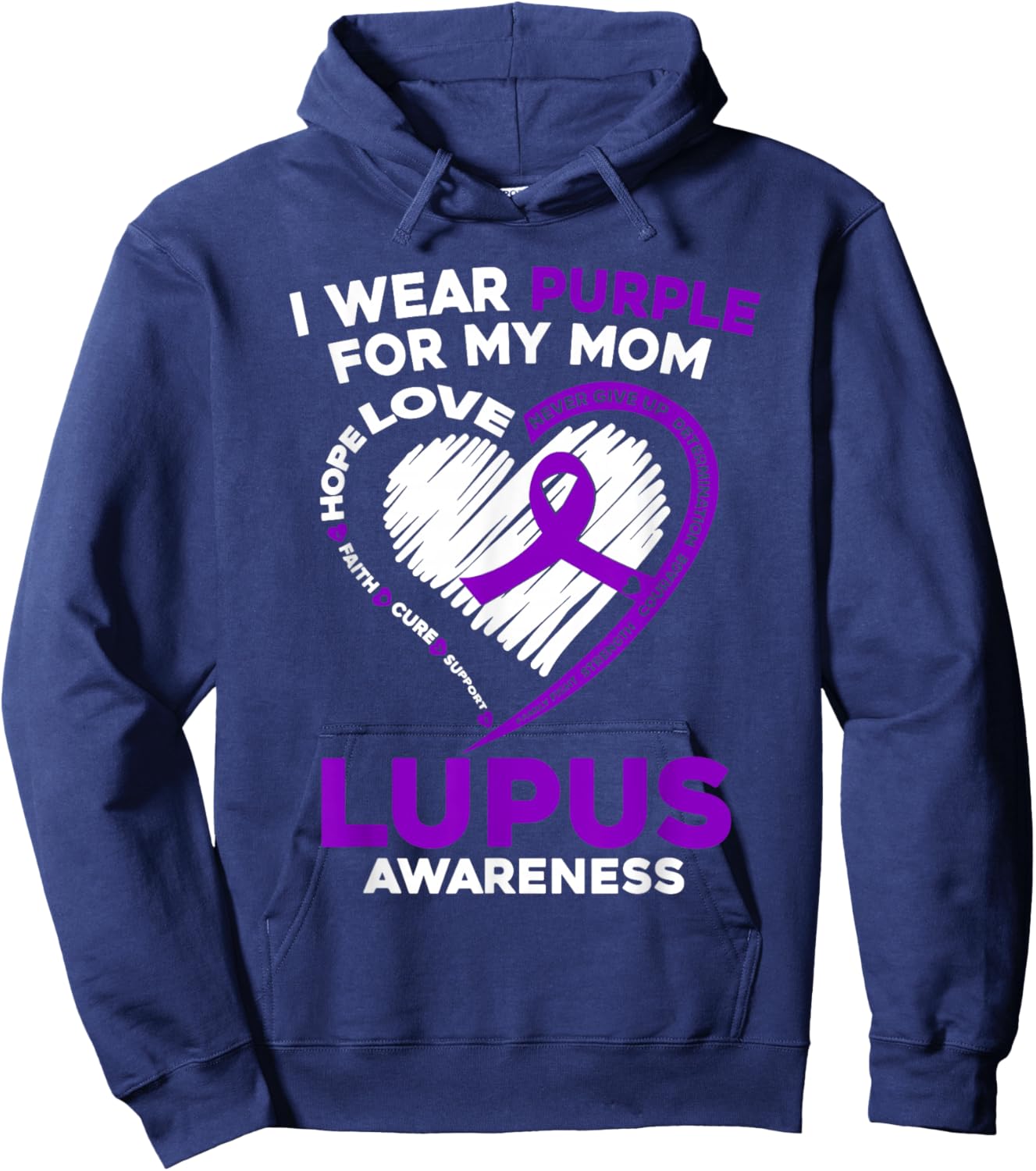 Mom Lupus Awareness I Wear Purple For My Mom Purple Ribbon Hoodie - Hoodie | Navy