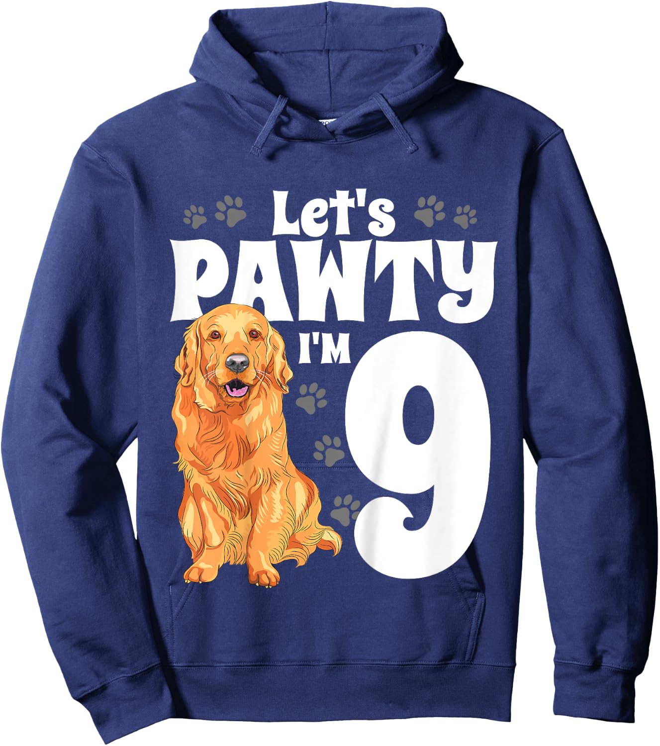 9 Year Old Golden Retriever Dog Birthday Pawty Dogs 9th Gift Hoodie - Hoodie | Navy