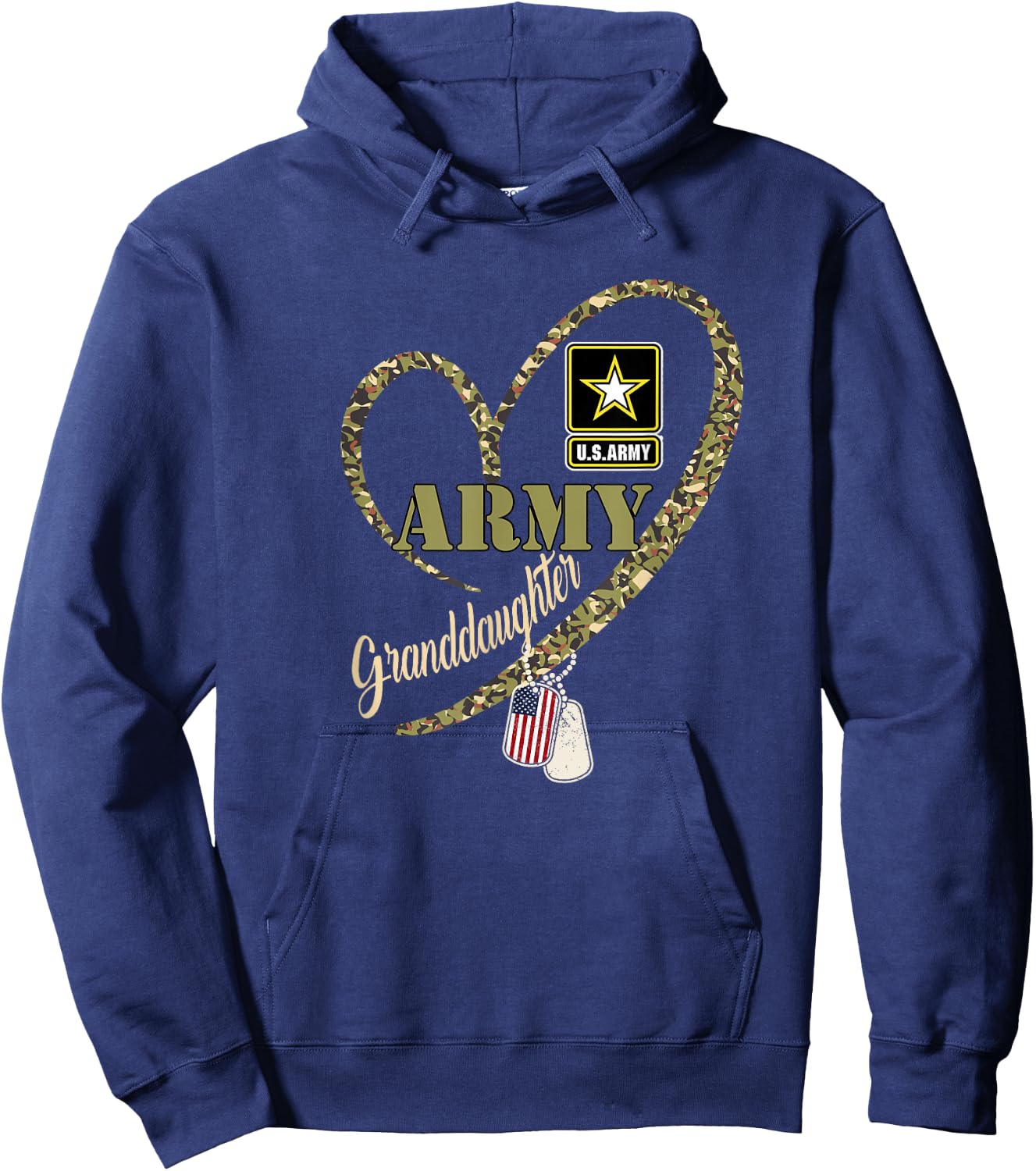 Proud Granddaughter Veteran Funny Military Heart Camouflage Hoodie - Hoodie | Navy