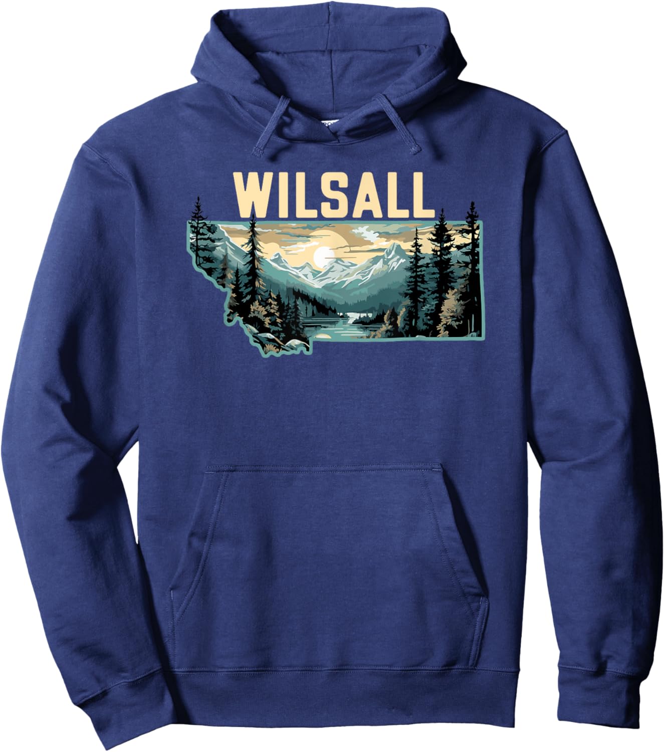 Wilsall Montana Outdoor Art Retro Hiking Hoodie - Hoodie | Navy