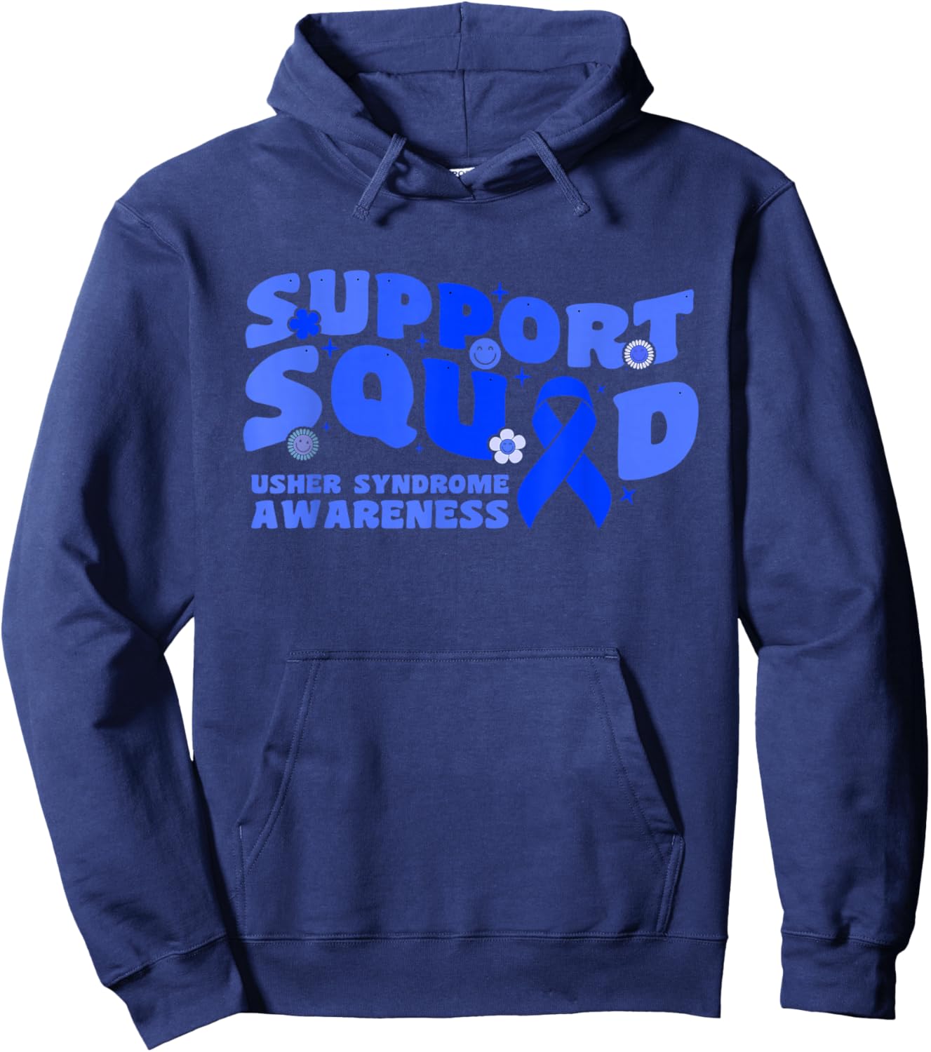 Support Squad Usher Syndrome Awareness Blue Ribbon Fighter Hoodie - Hoodie | Navy