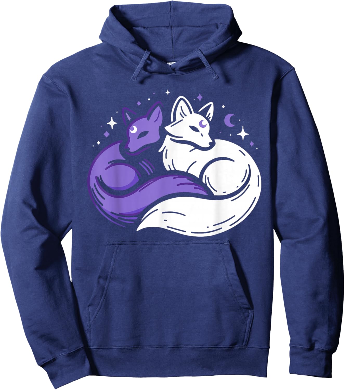 Fox Foxes Night Stars Crescent Moon Celestial Spirit Purple Hoodie - Hoodie | Navy