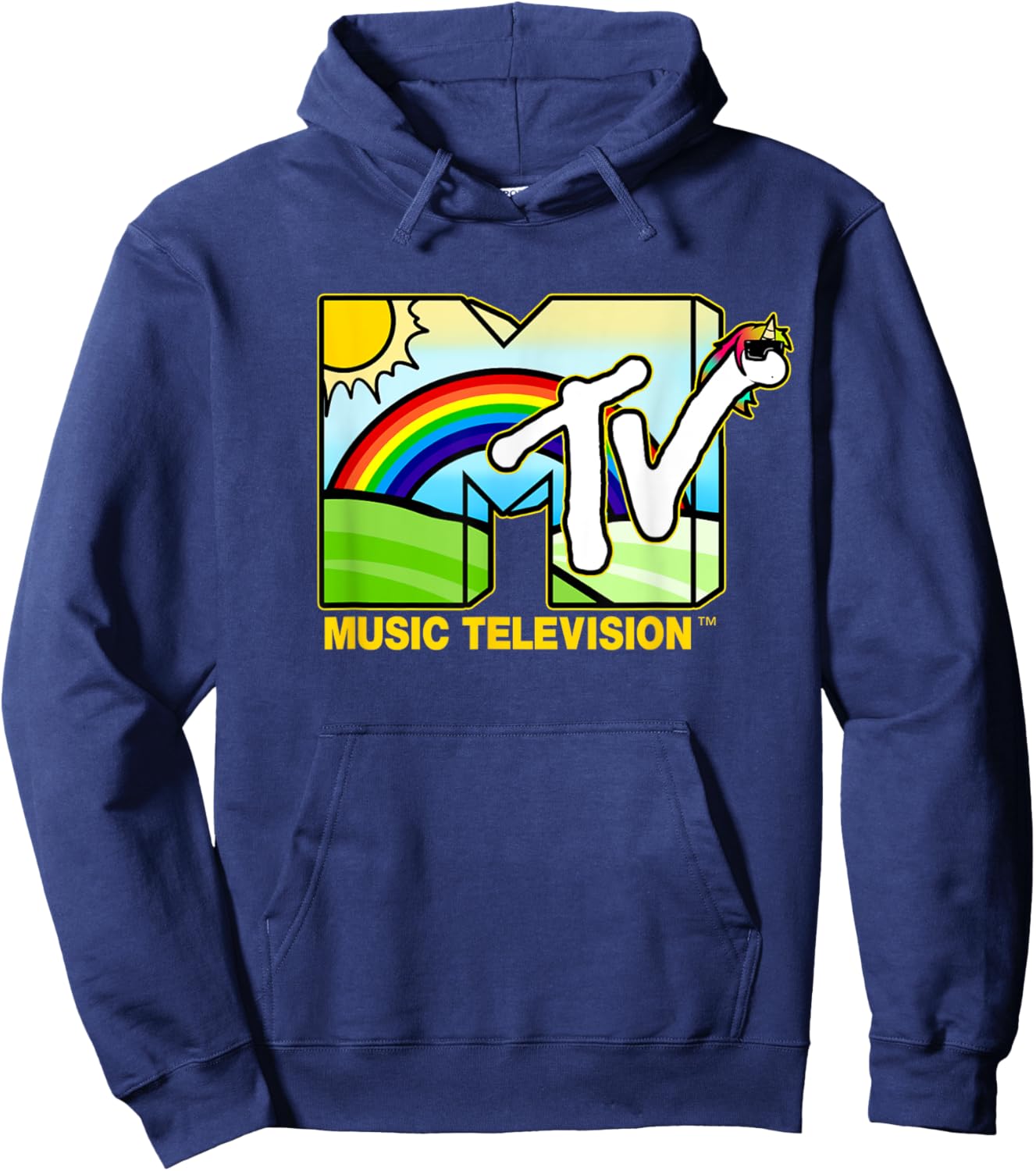 Mademark x MTV - Unicorn MTV Logo Classic Music Television Hoodie - Hoodie | Navy