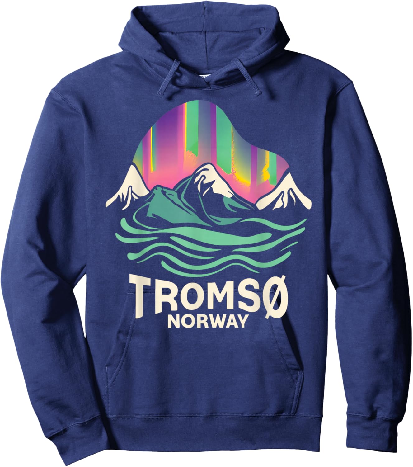Tromso Norway Norwegian Northern Lights Snow Retro Oslo Hoodie - Hoodie | Navy