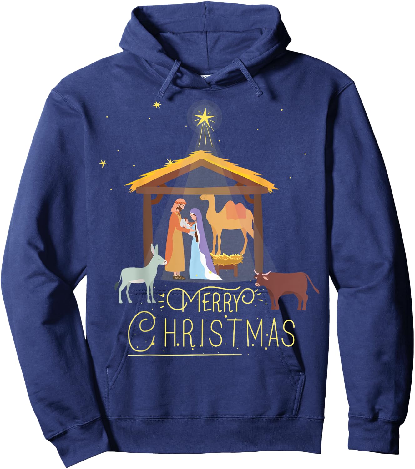 Merry Christmas - Nativity Scene North Star - Baby Jesus Short Sleeve Hoodie - Hoodie | Navy