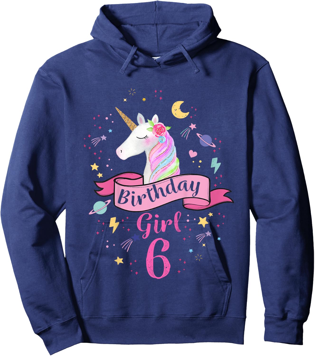 Kids 6th Birthday Girl Unicorn 6 Year Old Birthday Girl Hoodie - Hoodie | Navy