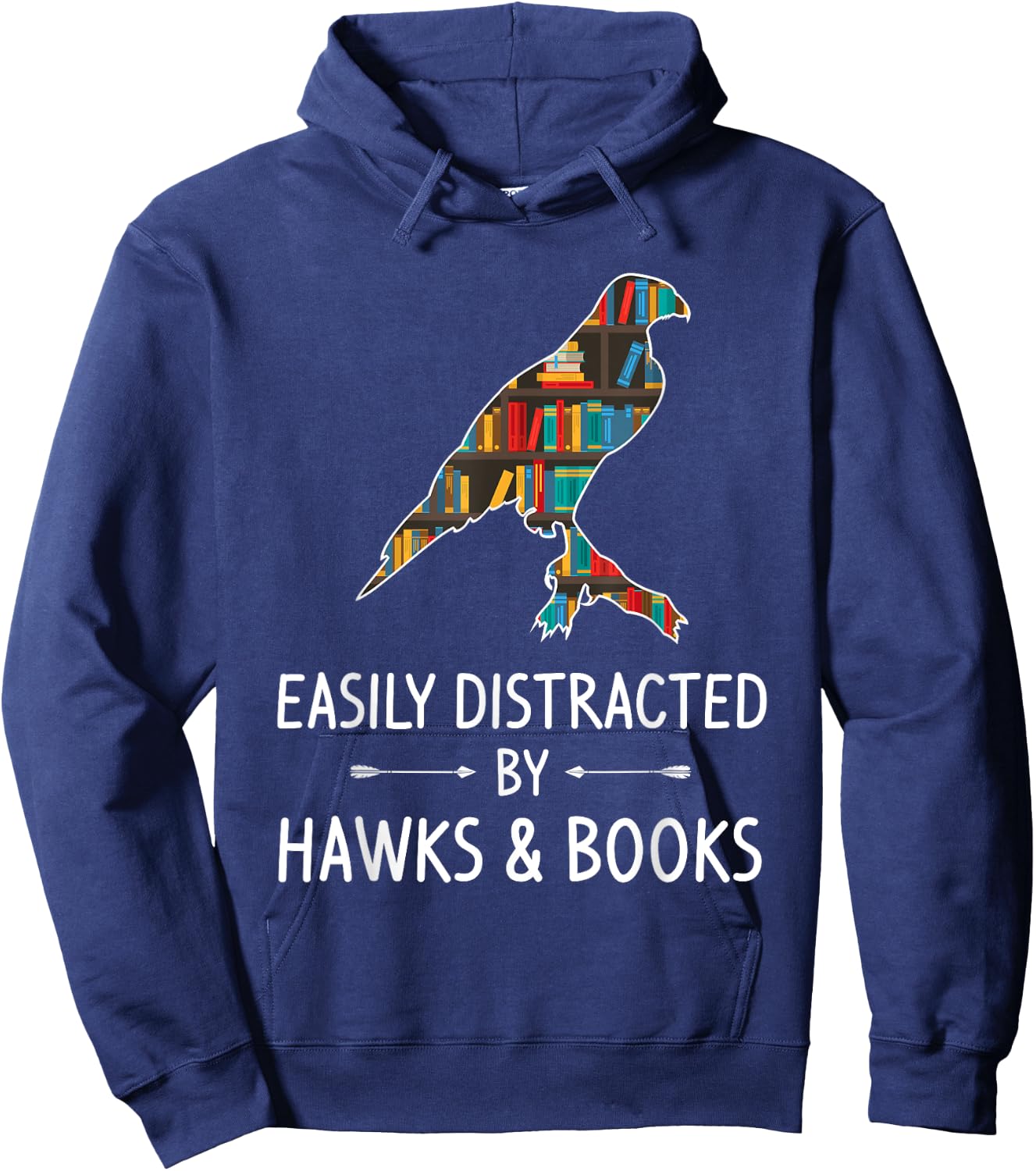 Easily Distracted By Hawks & Books Lover Gift Falcon Bird Hoodie - Hoodie | Navy