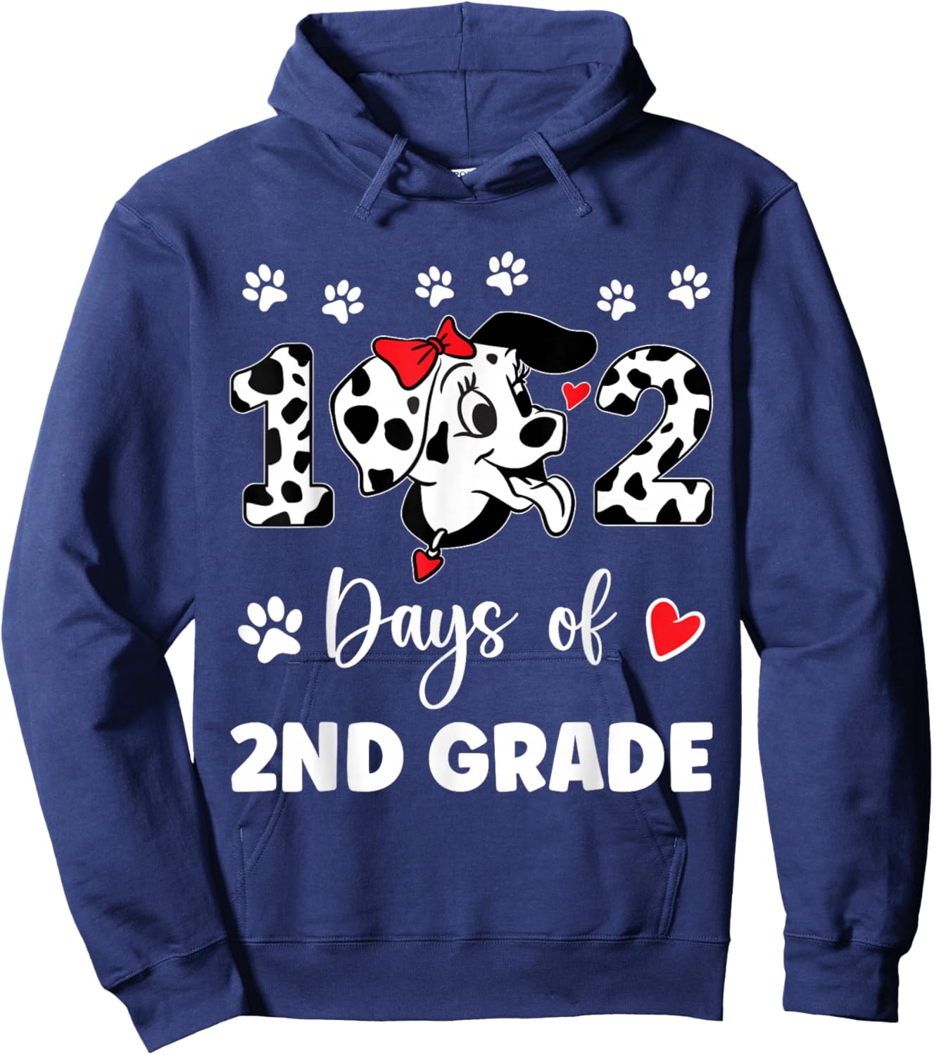 102 Day Of 2nd Grade Dalmatian Dog 100 Days Smarter Teacher Men Women Girls Kids Hoodie - Hoodie | Navy