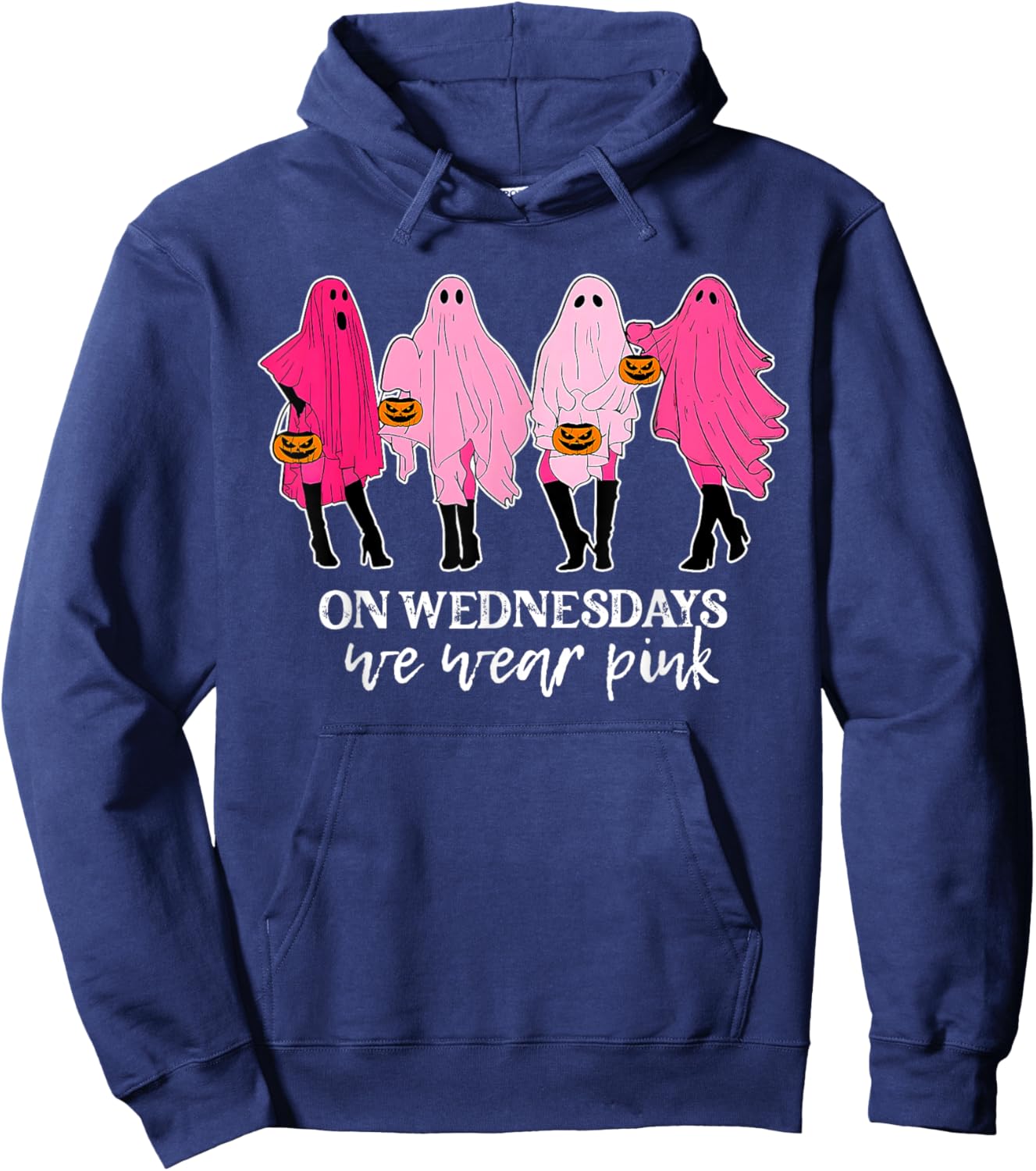 On Wednesday We Were Pink Pumpkin Ghost Boos Breast Cancer Hoodie - Hoodie | Navy