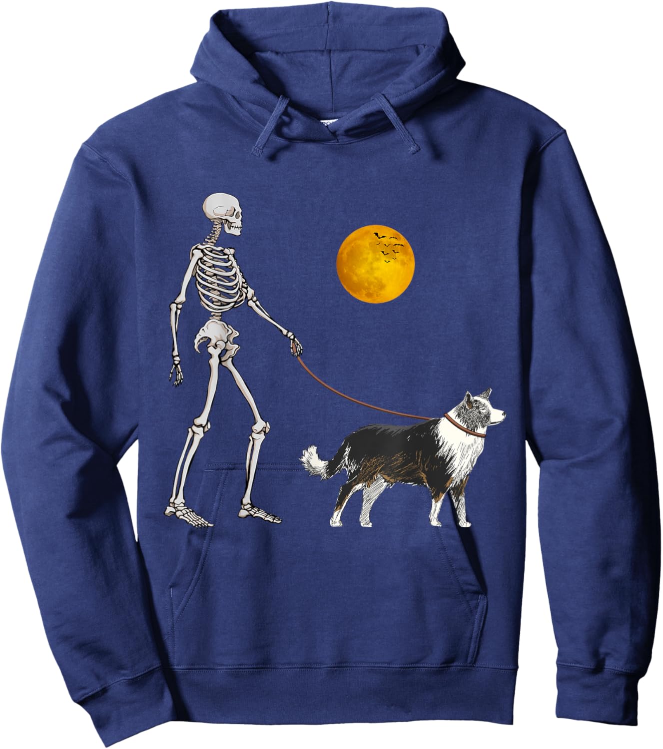 Border Collie Skeleton Dog Walking Halloween Costume Women Girls Kids Hoodie - Hoodie | Navy