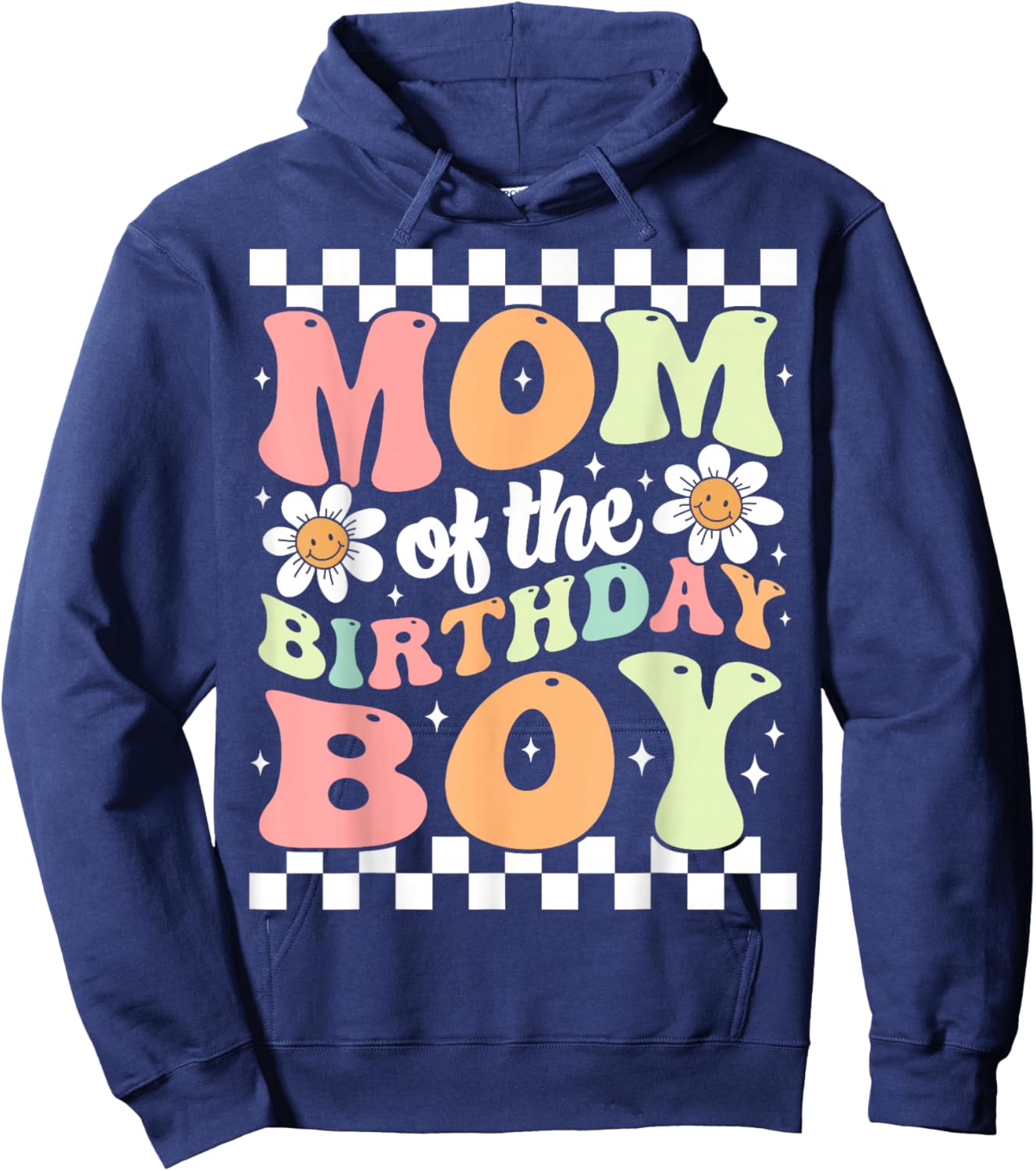 Mom of The Birthday Boy Cute Family Groovy Birthday Party Hoodie - Hoodie | Navy