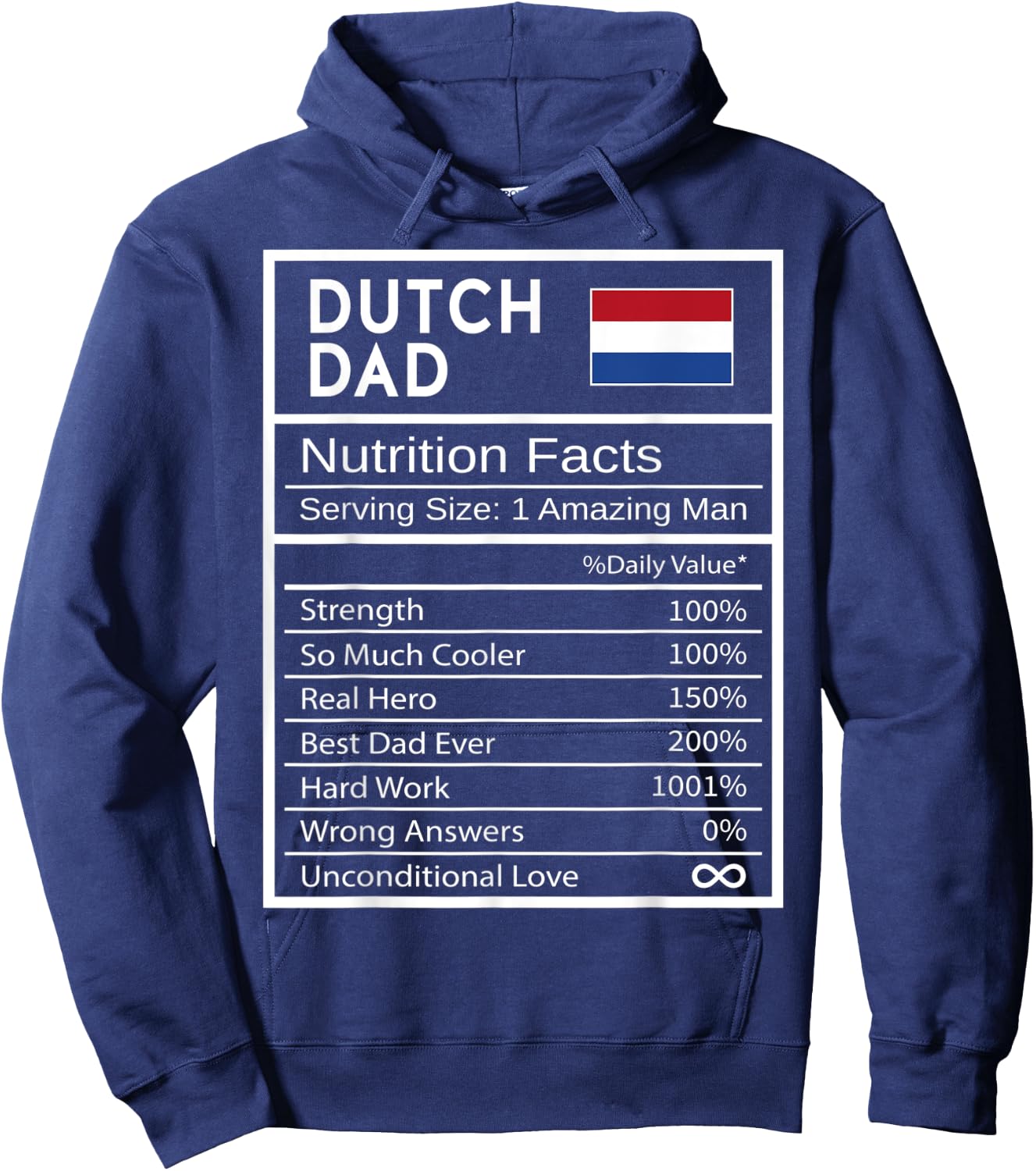 Dutch Dad Nutrition Facts National Pride Gift Dad Hoodie - Hoodie | Navy