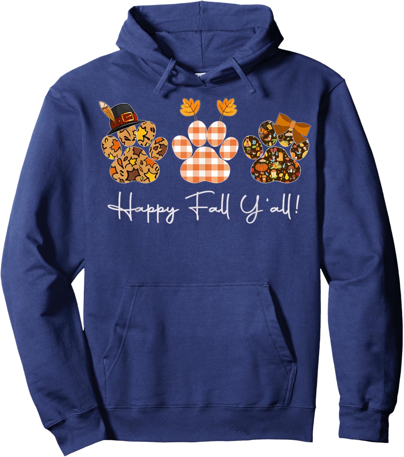Happy Fall Y'all Paw Prints, Leopard Buffalo Paw Autumn Hoodie - Hoodie | Navy