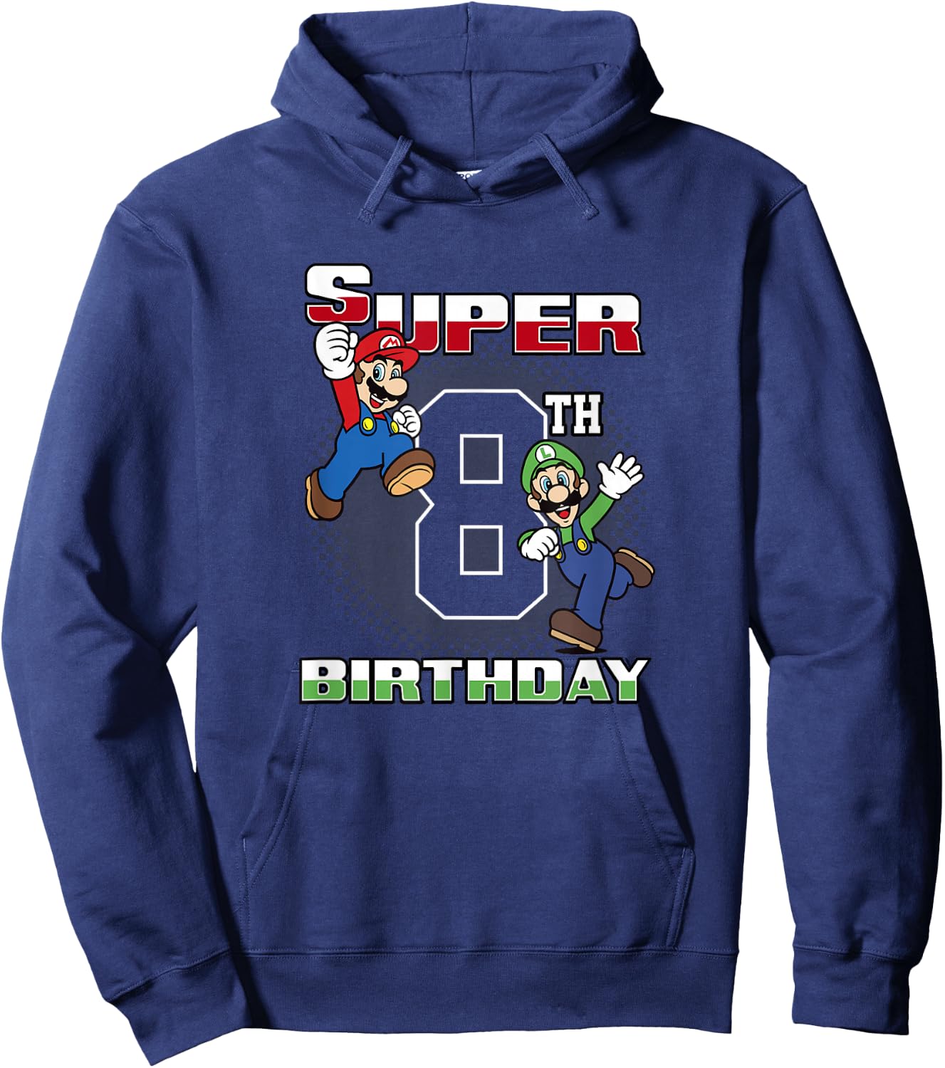 Super Mario Bros Mario & Luigi Super 8th Birthday Hoodie - Hoodie | Navy