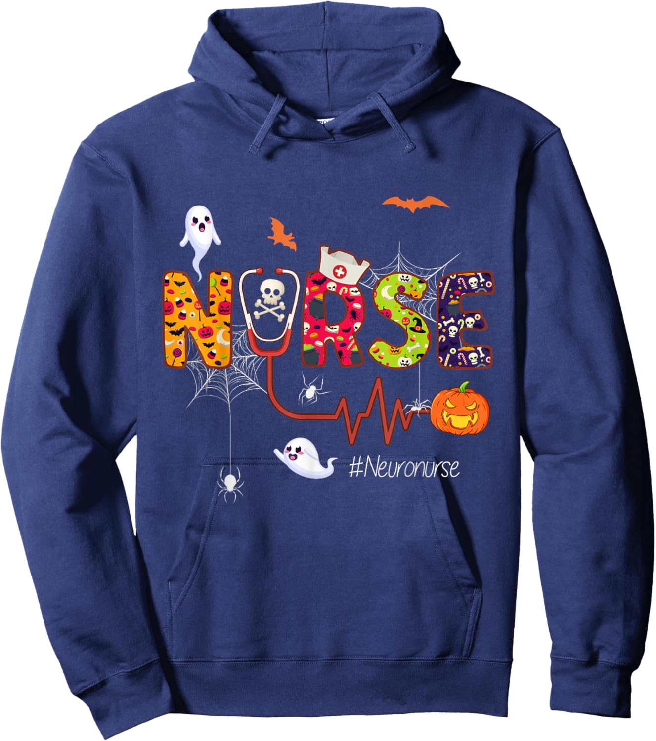 Neuro Nurse Halloween Ghost Spider Neuroscience Nursing Hoodie - Hoodie | Navy