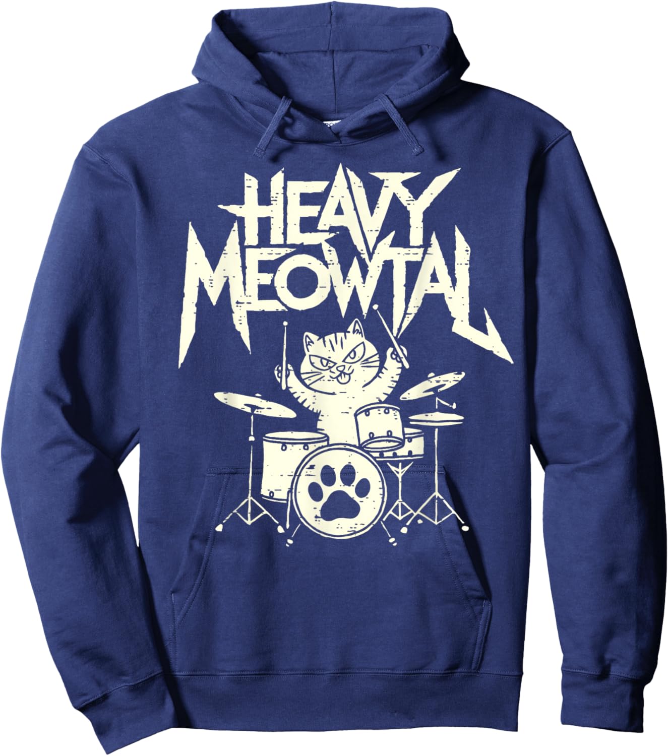 Heavy Metal Cat Drum Kit Drummer Headbanger Man Women Kid Hoodie - Hoodie | Navy