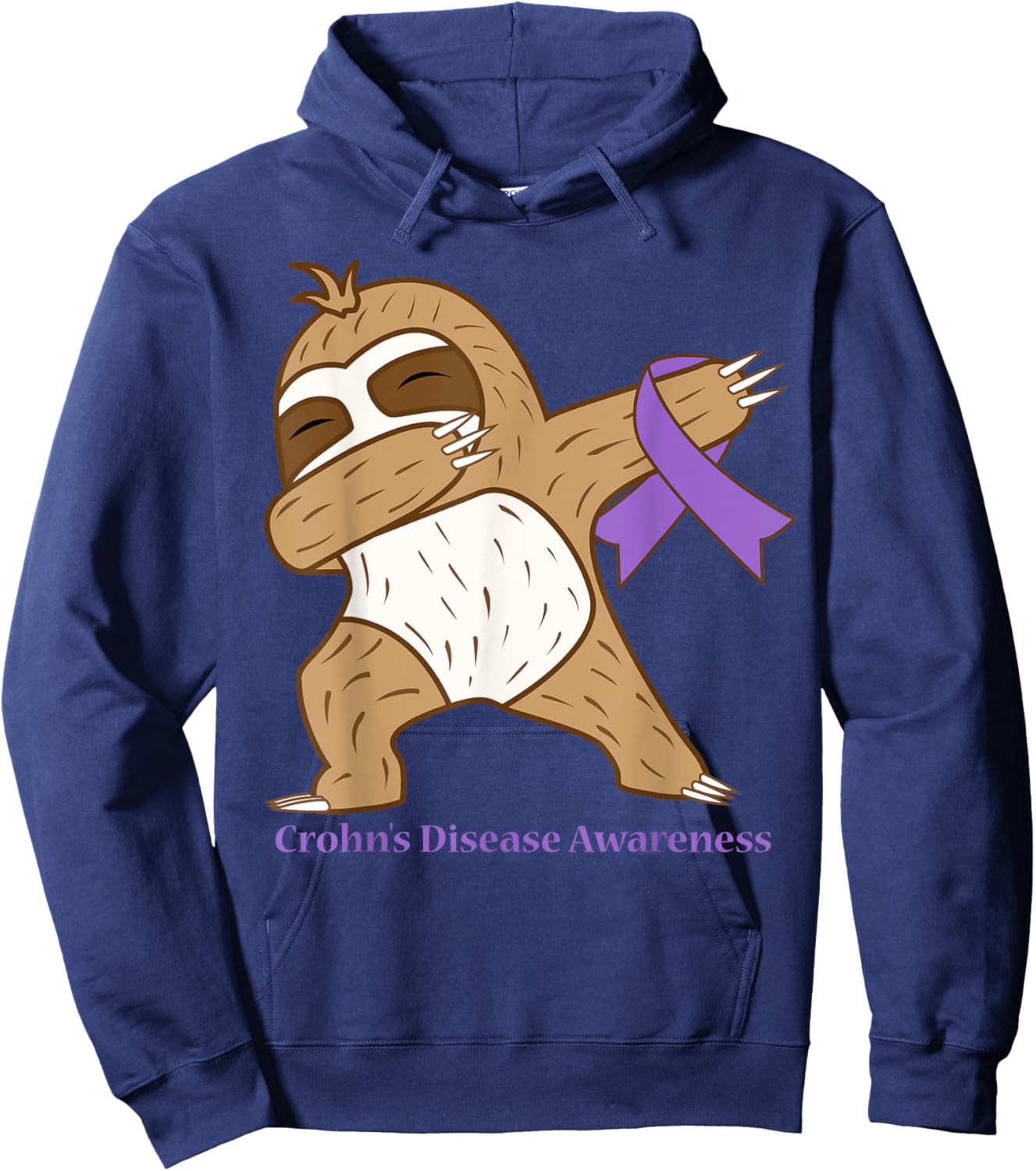 Crohn's Disease Awareness Ribbon Dabbing Sloth Warrior Gift Hoodie - Hoodie | Navy