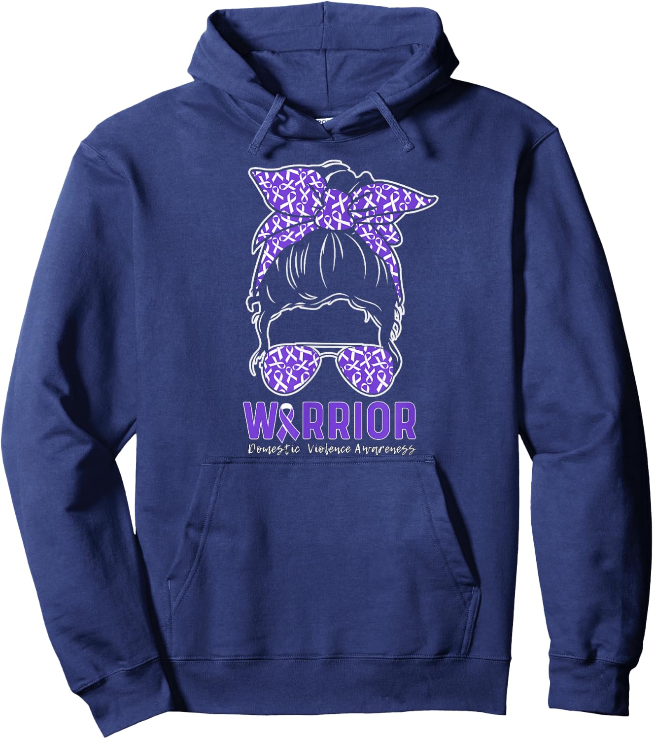 Warrior Messy Bun Women Girls Domestic Violence Awareness Hoodie - Hoodie | Navy