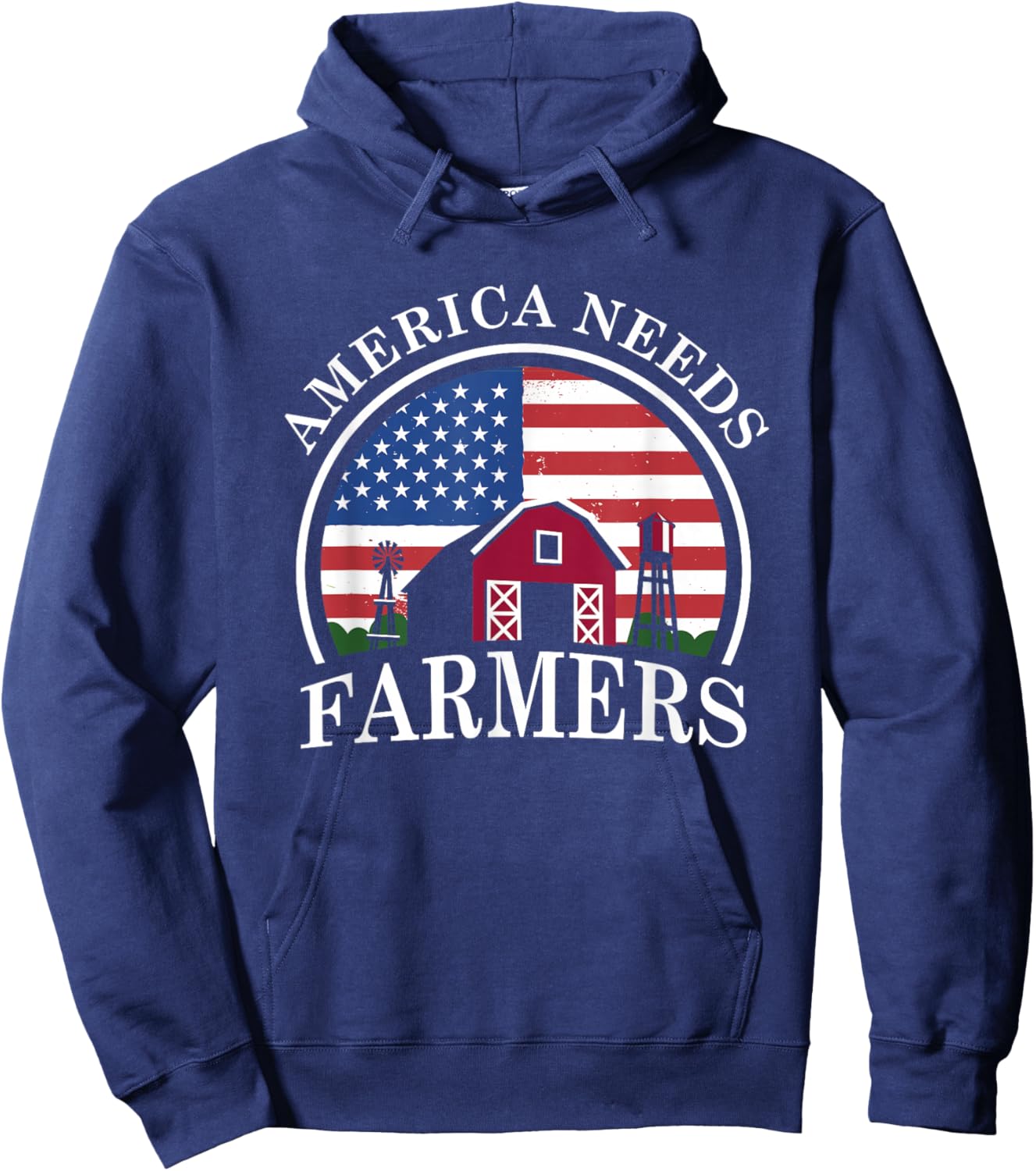 America Needs Farmers | American US Flag | Tractor Hoodie - Hoodie | Navy