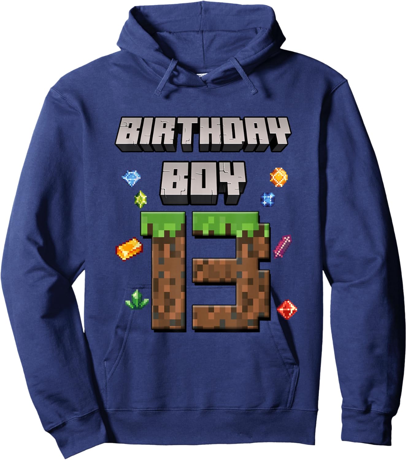13th Birthday 13 Years Old Video Gamer Pixel Birthday Boys Hoodie - Hoodie | Navy