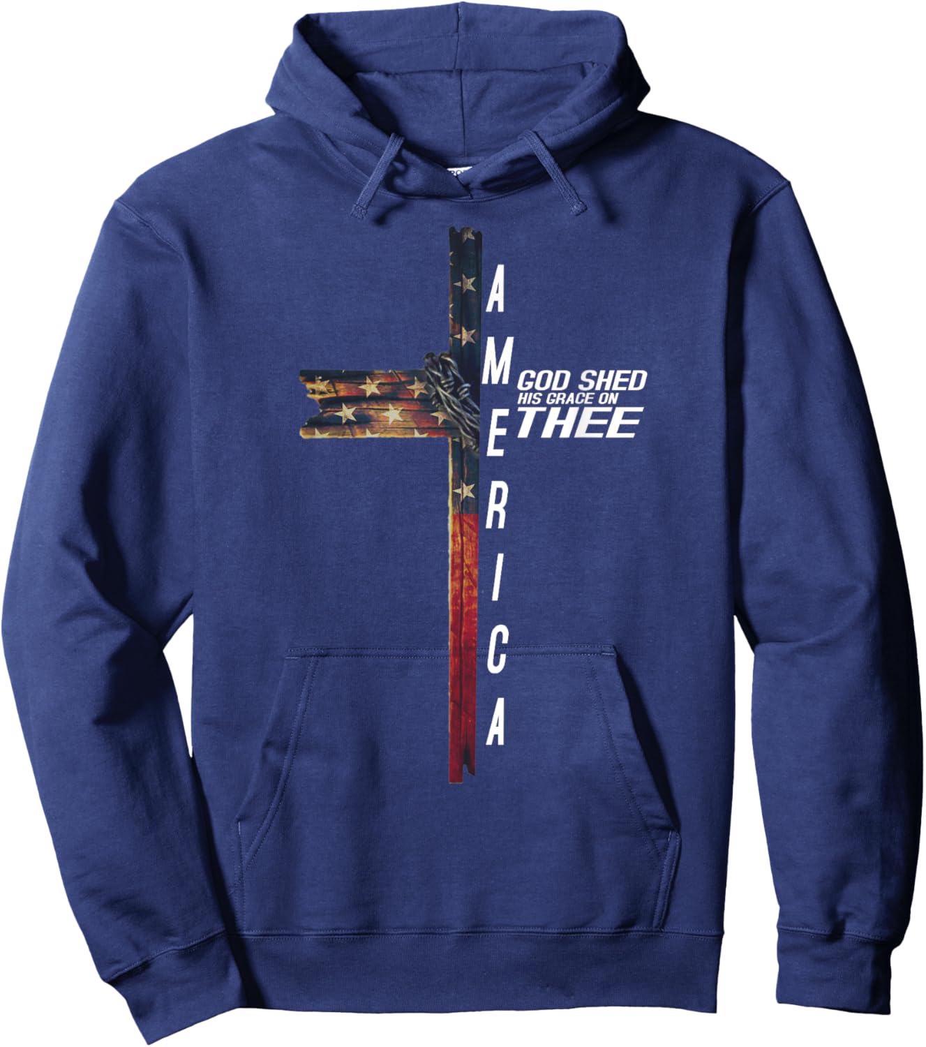 Cross With Flag USA America God Shed His Grace on Thee Hoodie - Hoodie | Navy