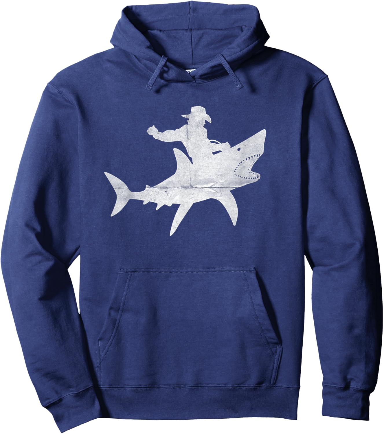 Cowboy Riding a Shark Distressed Hoodie - Hoodie | Navy