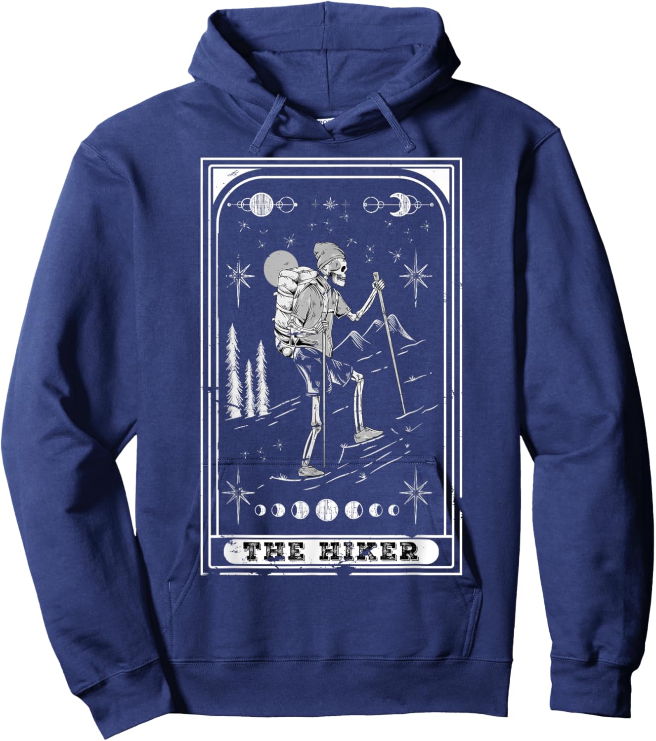 The Hiker Goth Skeleton Tarot Card Nature hiking Hoodie - Hoodie | Navy