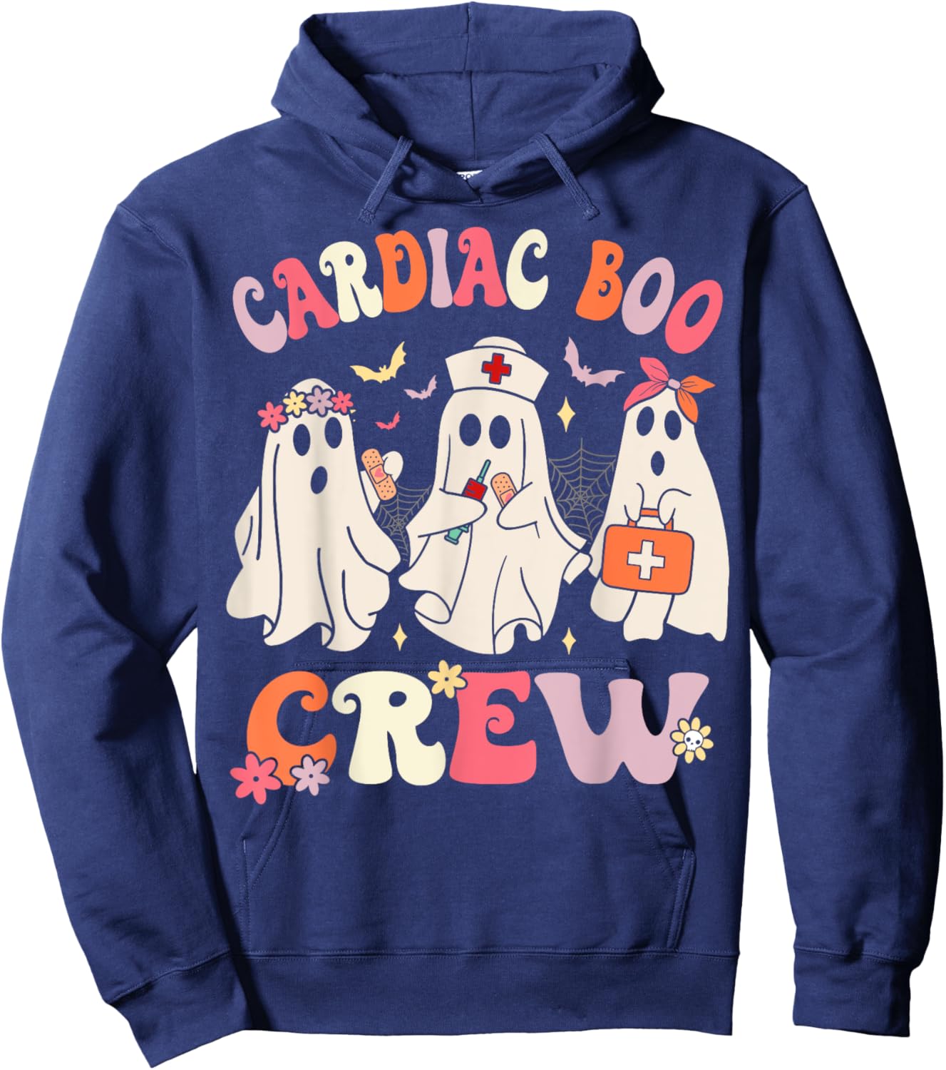Halloween Cardiac Boo Crew Cardiology Nurse Ghost Hoodie - Hoodie | Navy