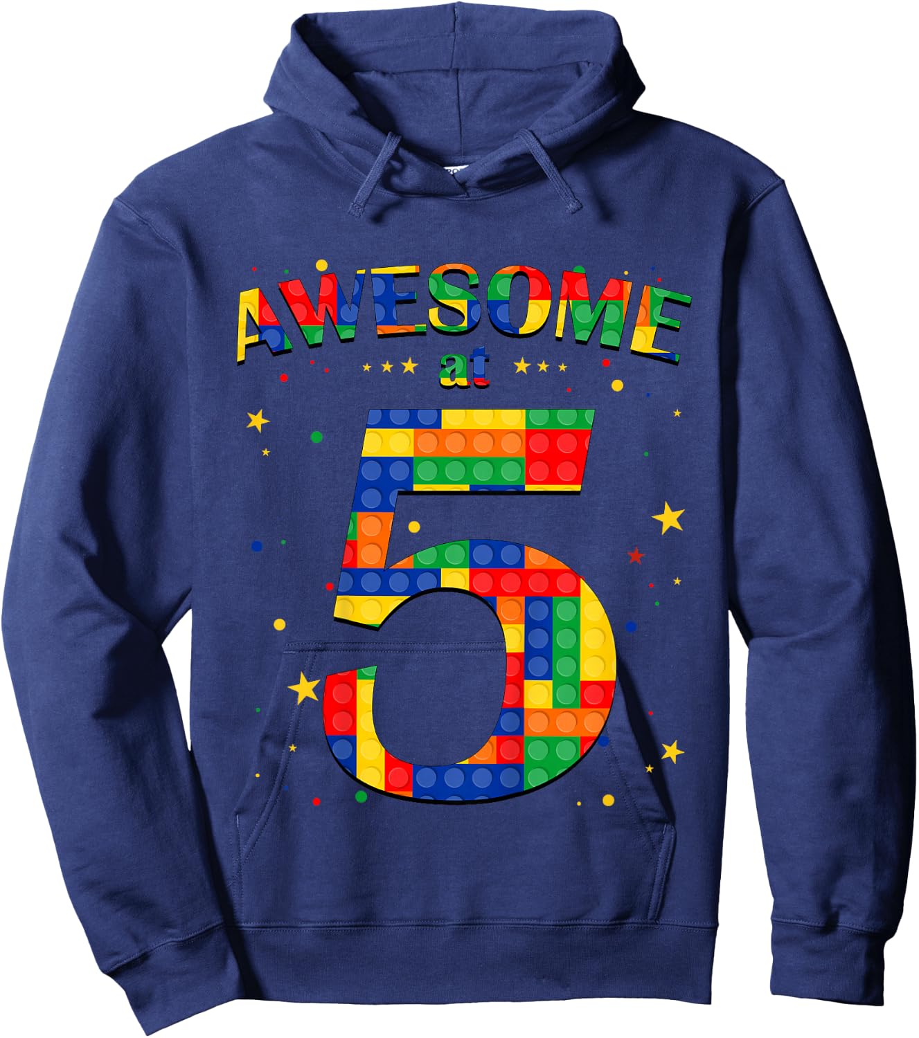 Building Blocks Bricks Awesome at 5 Years Old Birthday Boy Hoodie - Hoodie | Navy