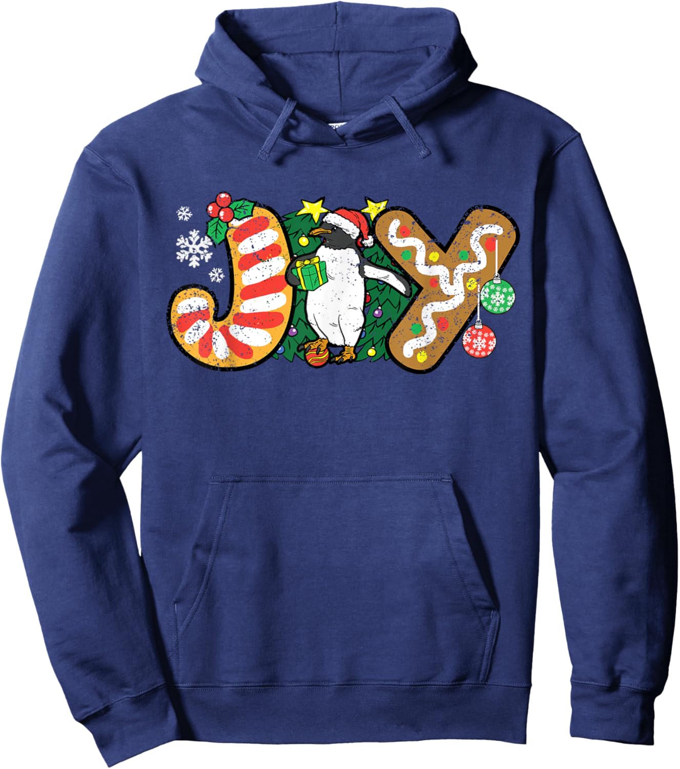 Penguin Joy Christmas Pajama X-mas Snowflakes Winter Holiday Hoodie - Hoodie | Navy