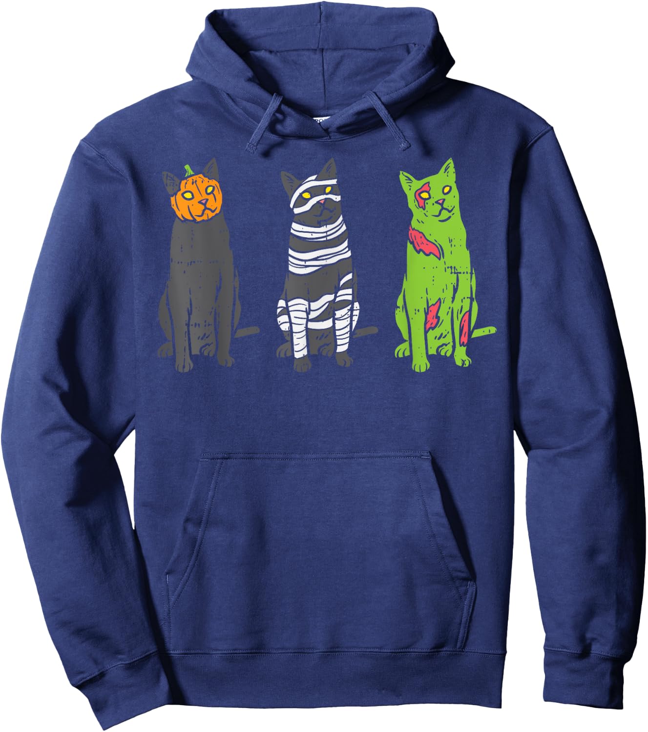 Pumpkin Mummy Zombie Black Cats Halloween Kitty Pet Gift Hoodie - Hoodie | Navy