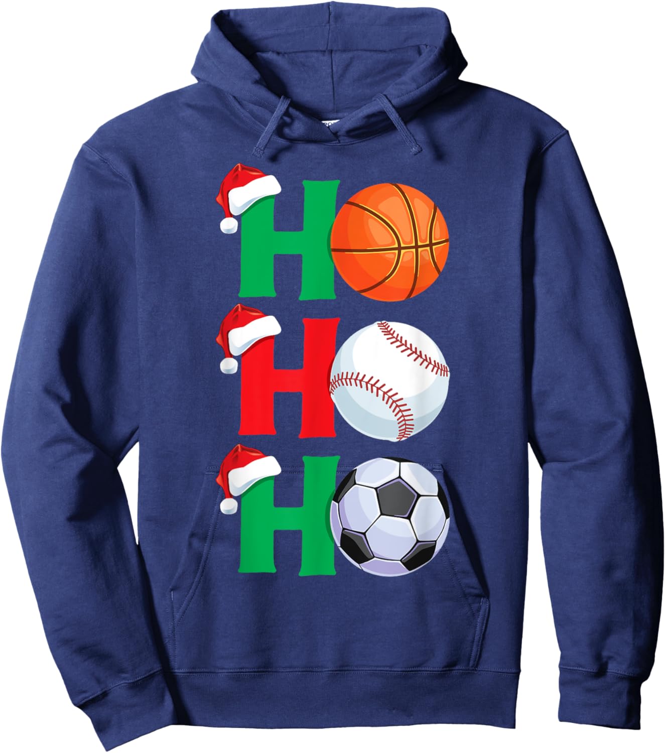 Ho Ho Ho Boys Christmas Sports Basketball Baseball Soccer Hoodie - Hoodie | Navy
