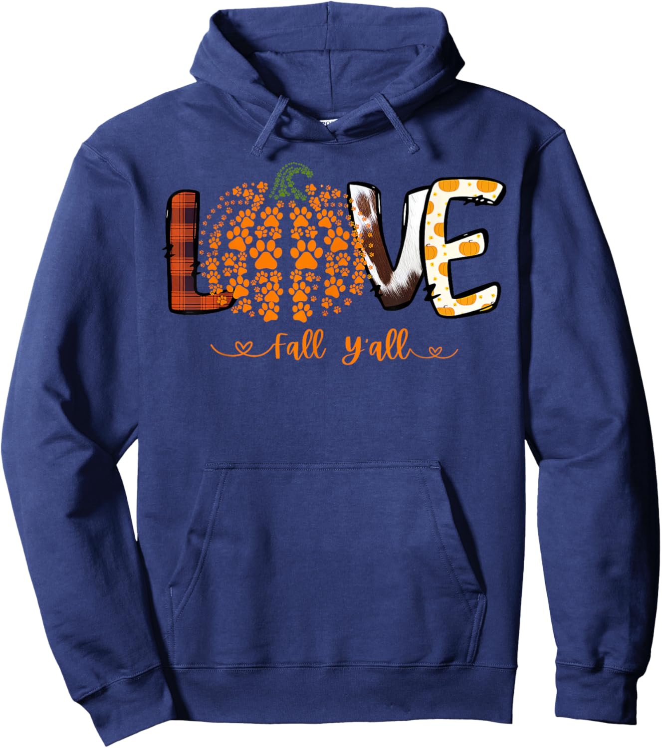 Love Fall Y'all Pumpkin Dog Paw Print Autumn Falling Women Kids Hoodie - Hoodie | Navy