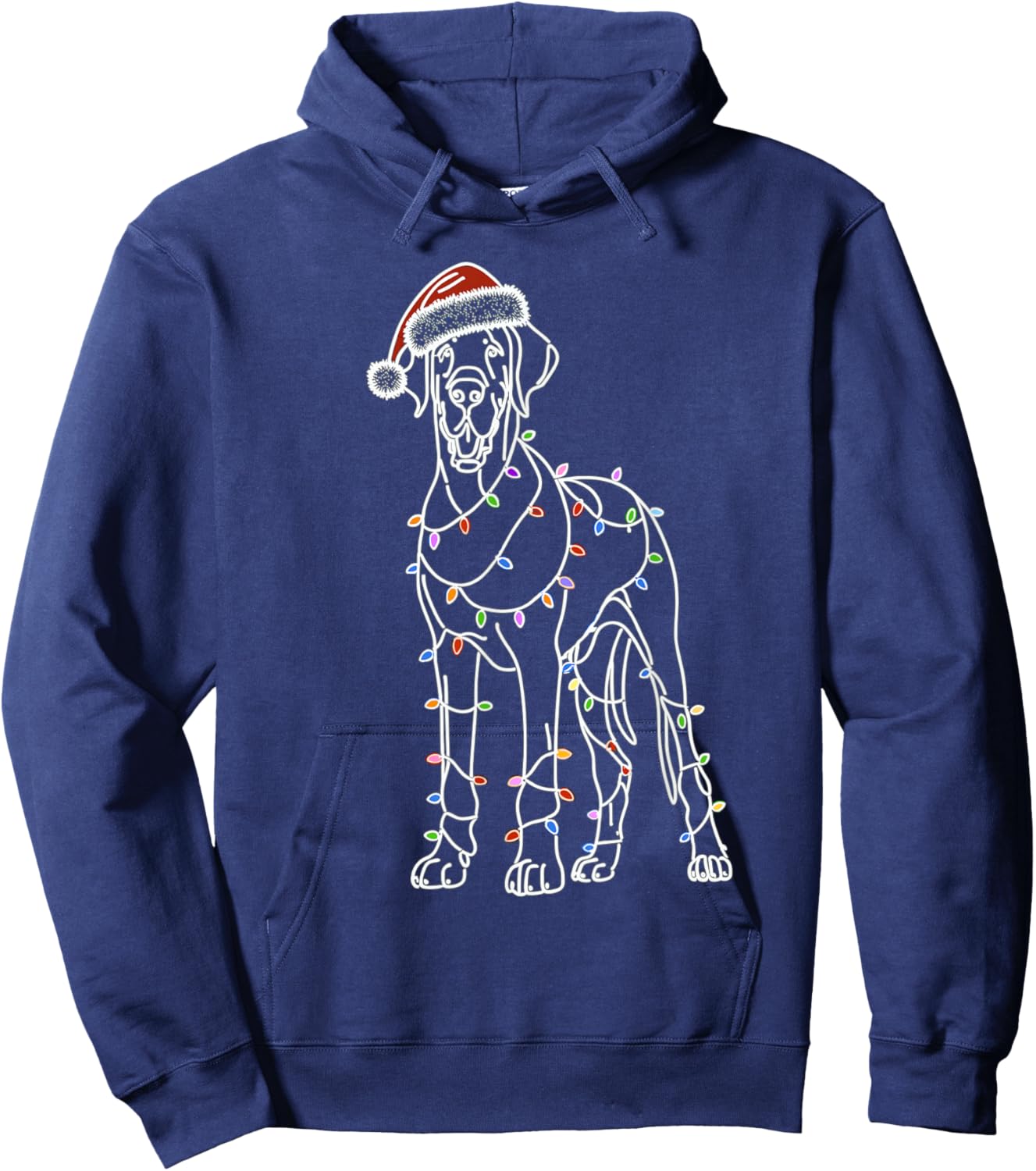Great Dane Funny Santa Christmas Tree Lights, Pajamas Mom Hoodie - Hoodie | Navy