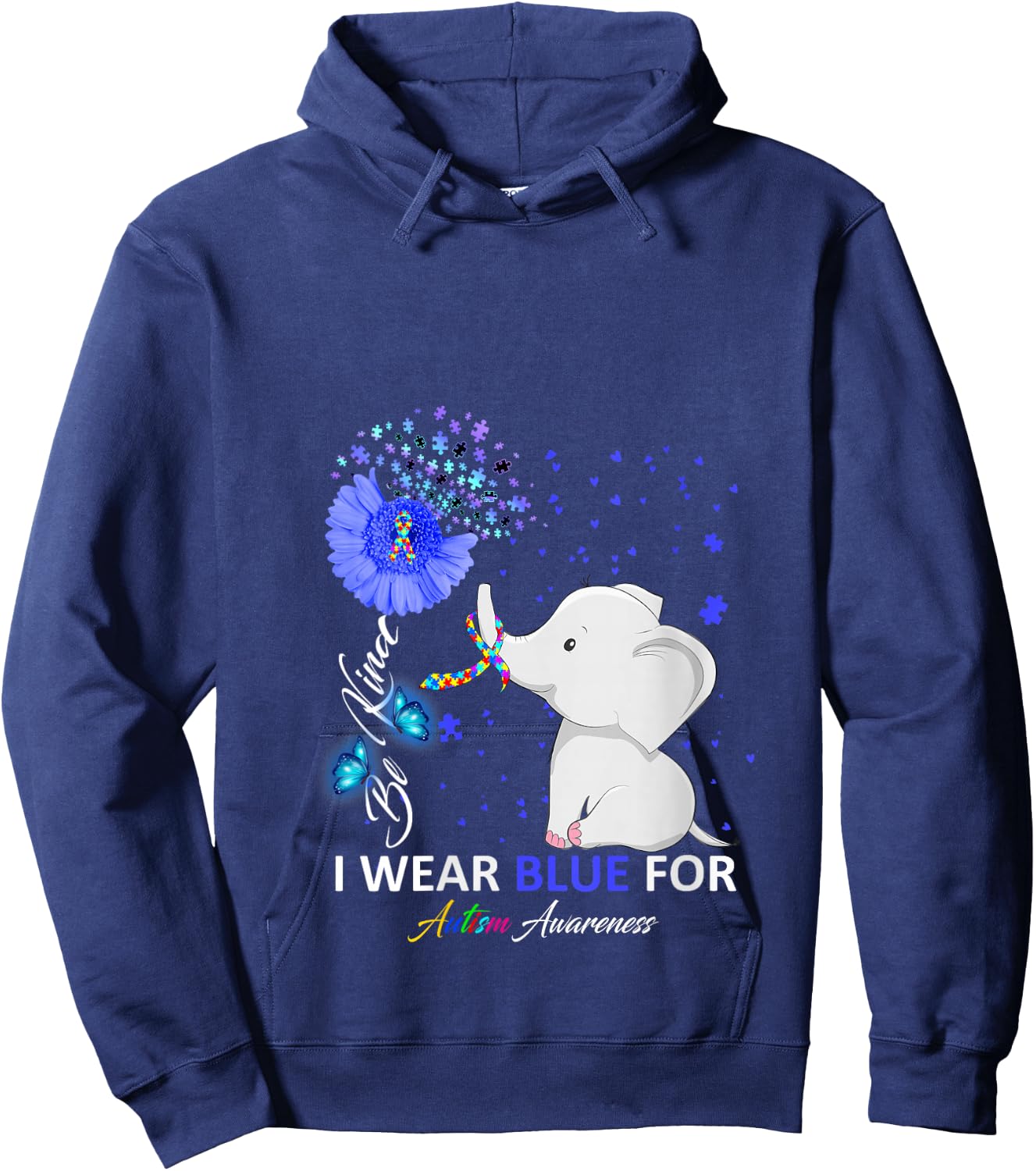 I Wear Blue Autism Awareness - Elephant Autism Awareness V-Neck Hoodie - Hoodie | Navy